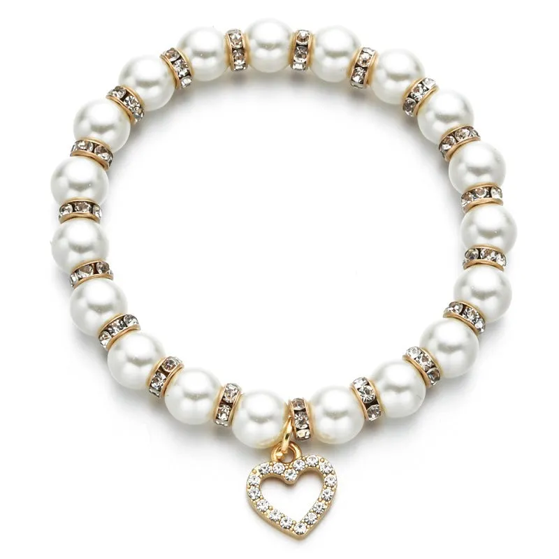 Handmade Natural Freshwater Pearl And Diamond Alloy Pendant Bracelet