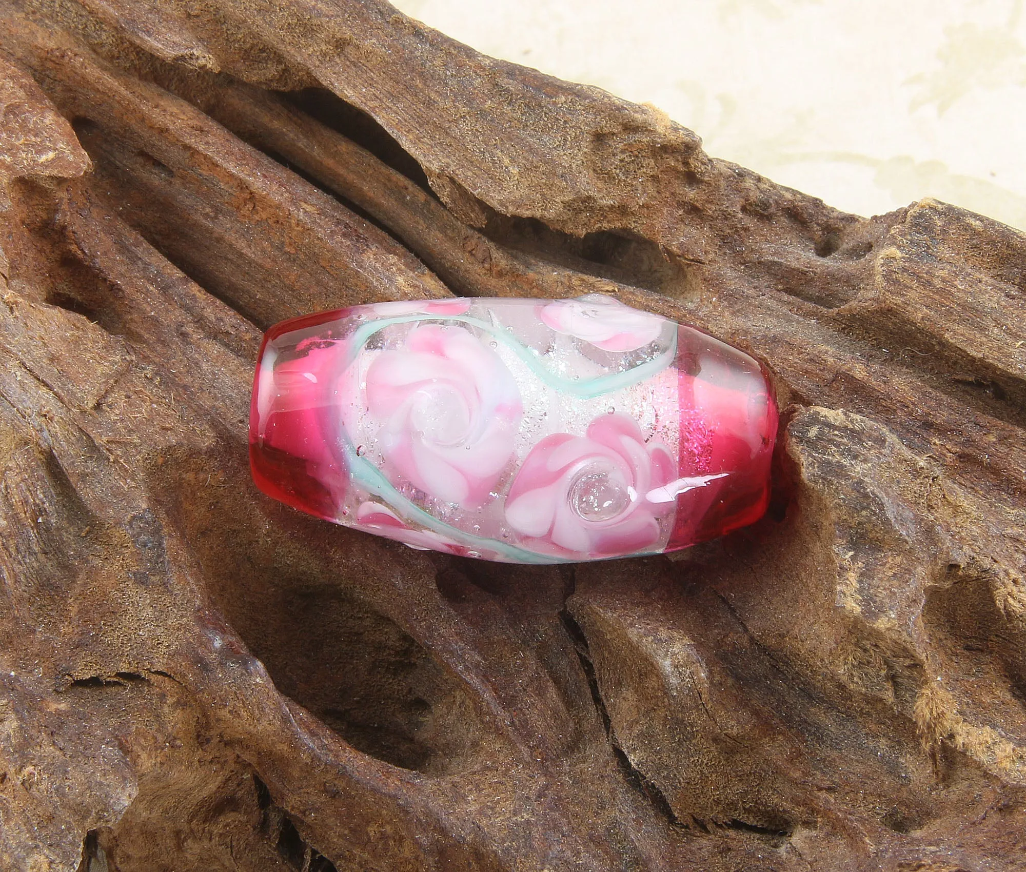 Handmade Pink Floral Lampwork Focal Bead SRA