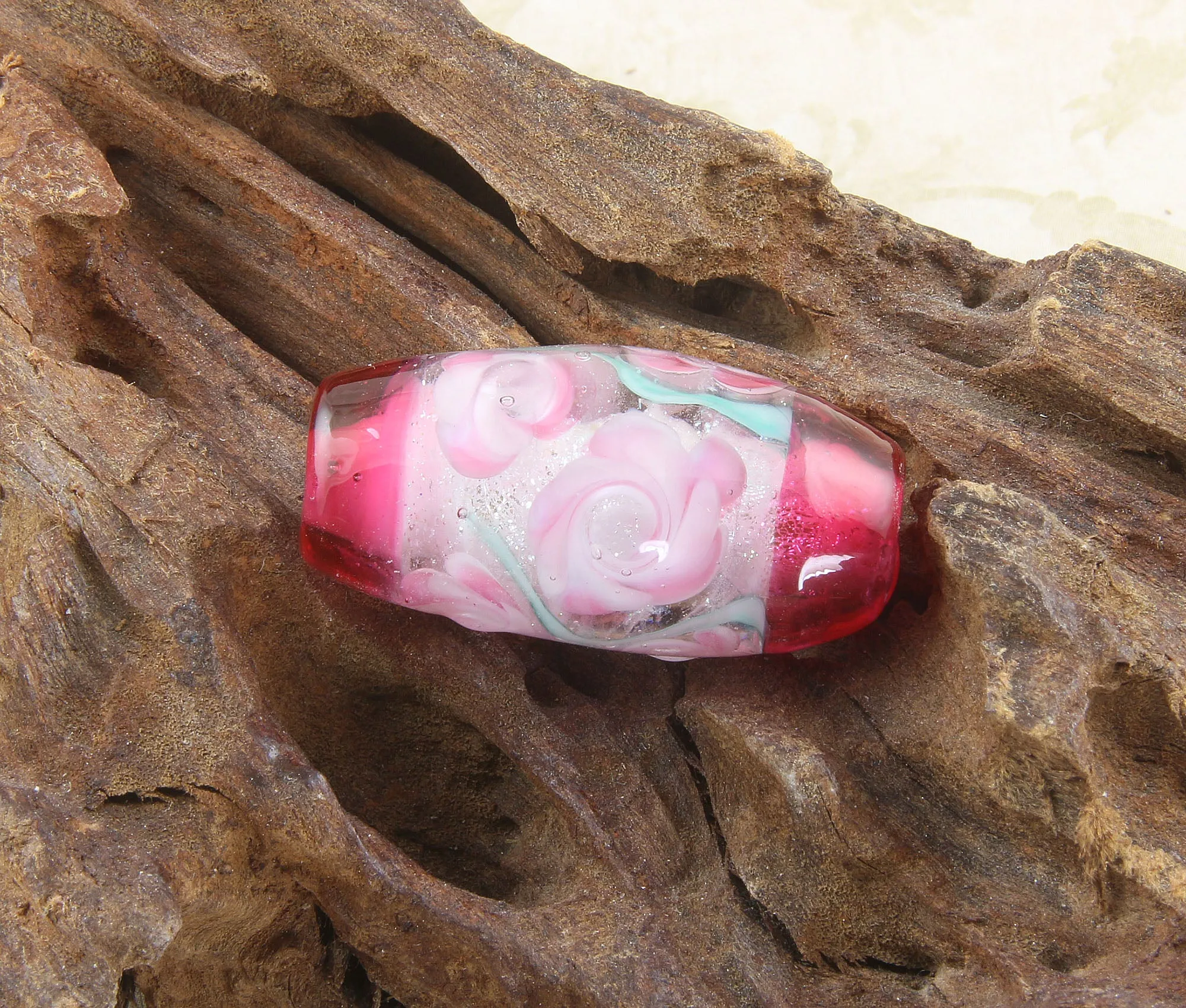 Handmade Pink Floral Lampwork Focal Bead SRA