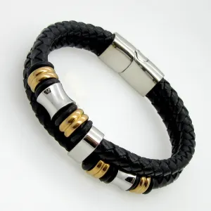 Hot Sell Classical Double Layer Handmade Genuine Leather Weaved Man Bracelets Fashion New Magnet Clasp Good Steel Wristband