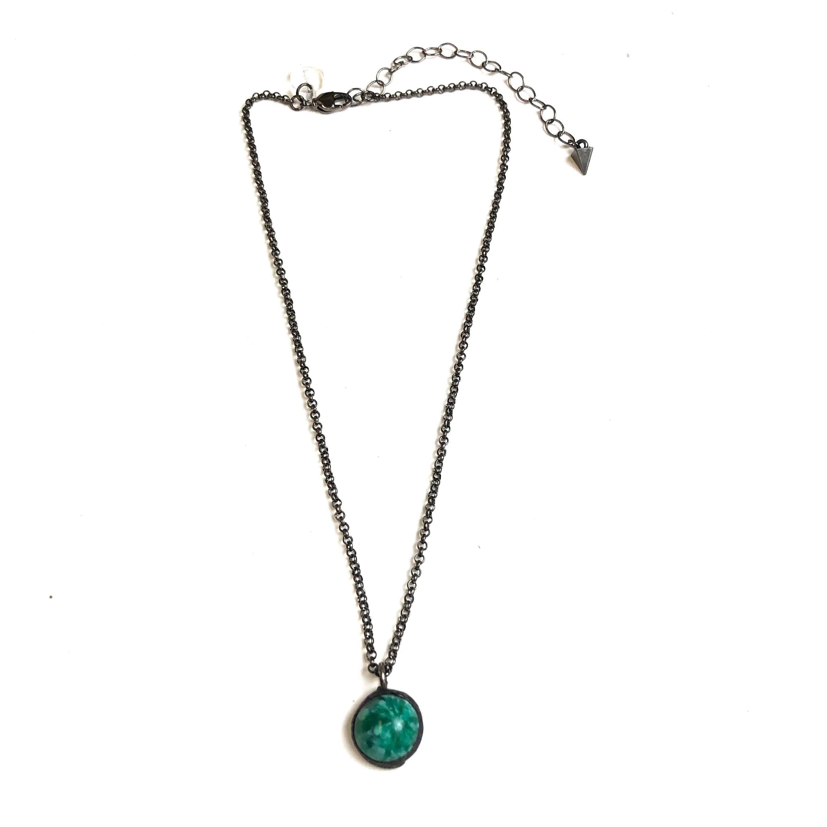 Jade Green Mosaic & Gun Metal Layering Necklace - Shortie