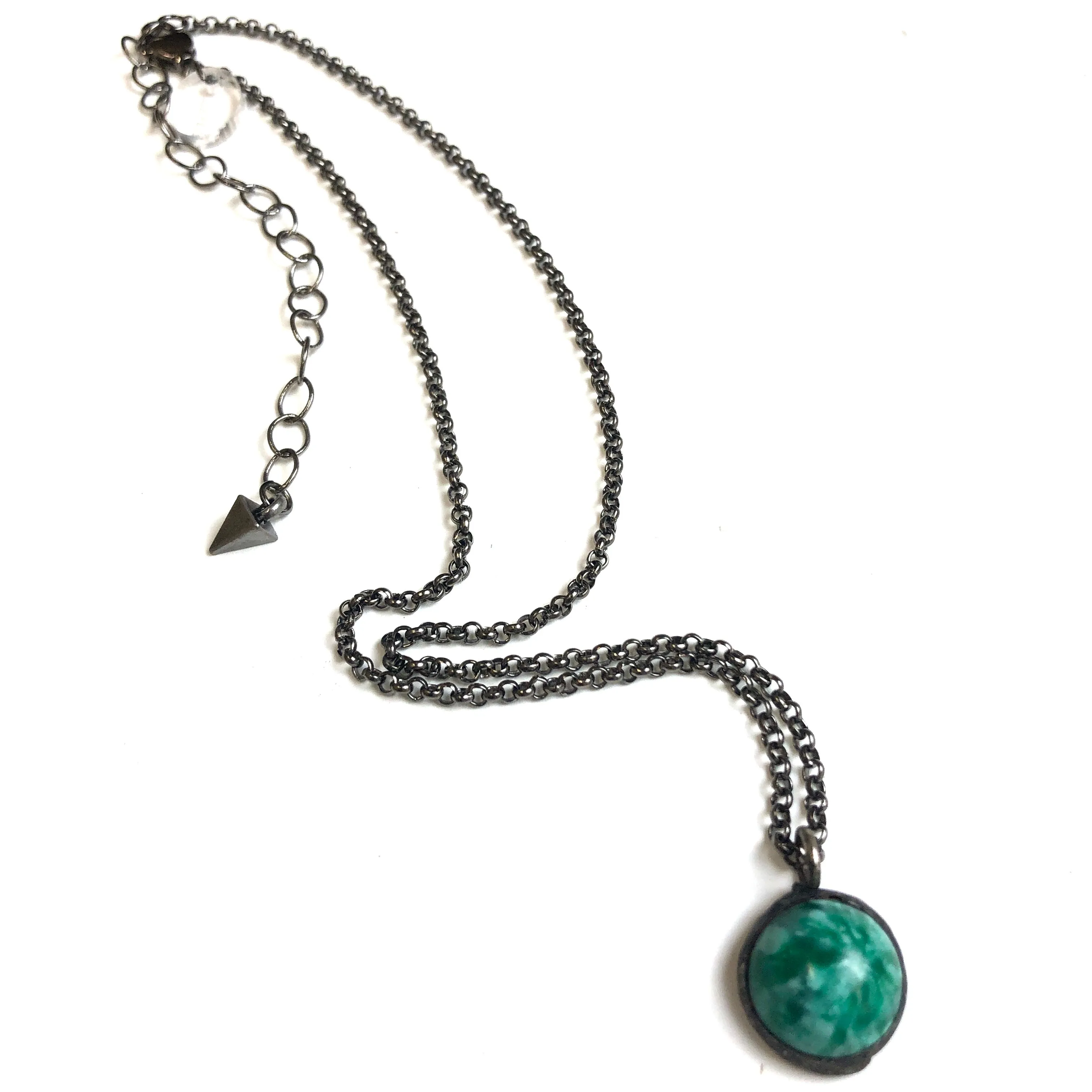 Jade Green Mosaic & Gun Metal Layering Necklace - Shortie