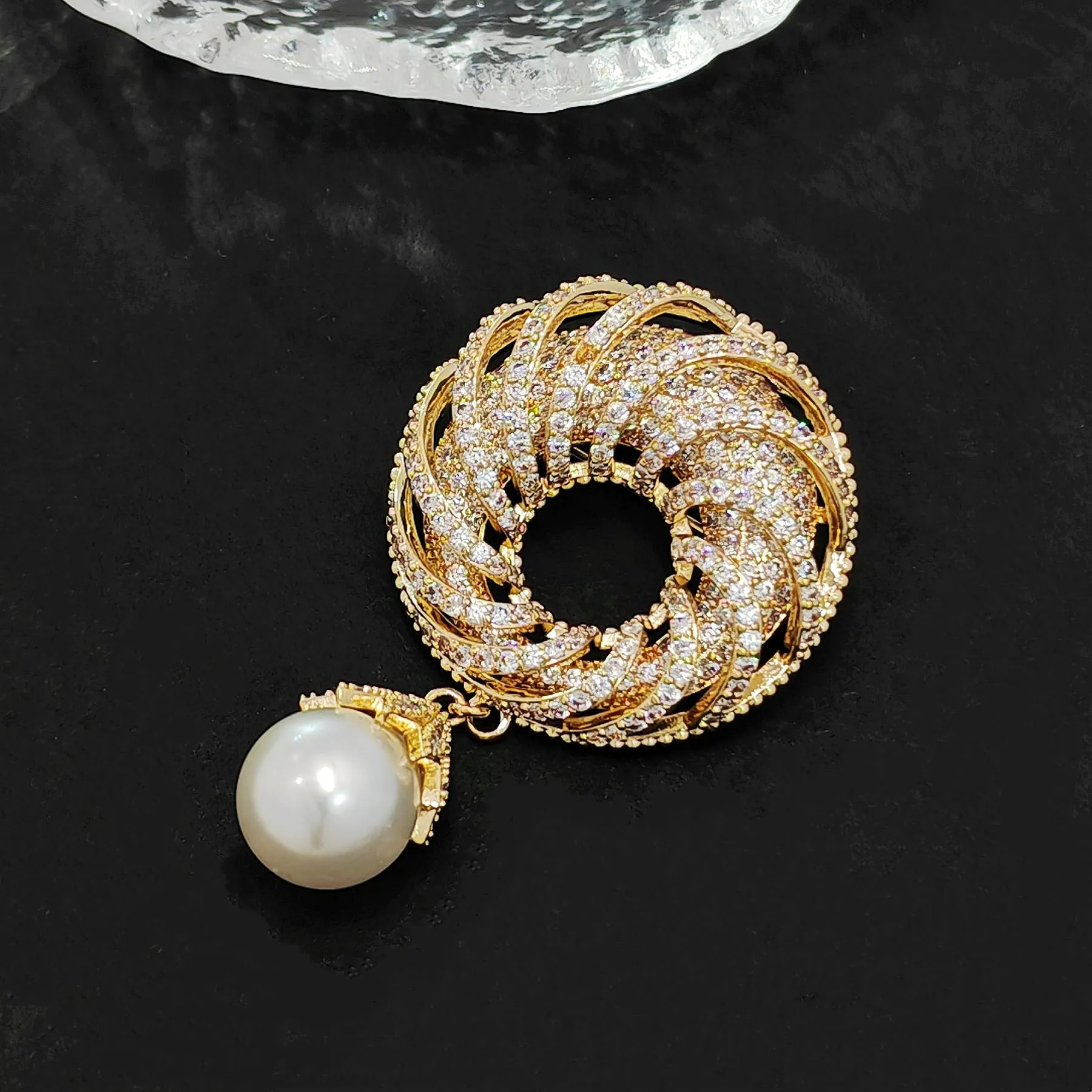 Jewelblings Exotic Elegant Style Goldtone Round Circlet and Mother of Pearl Drop Brooches Pins for Women Sweater Scarf Shawl Bag Hat Jewelry