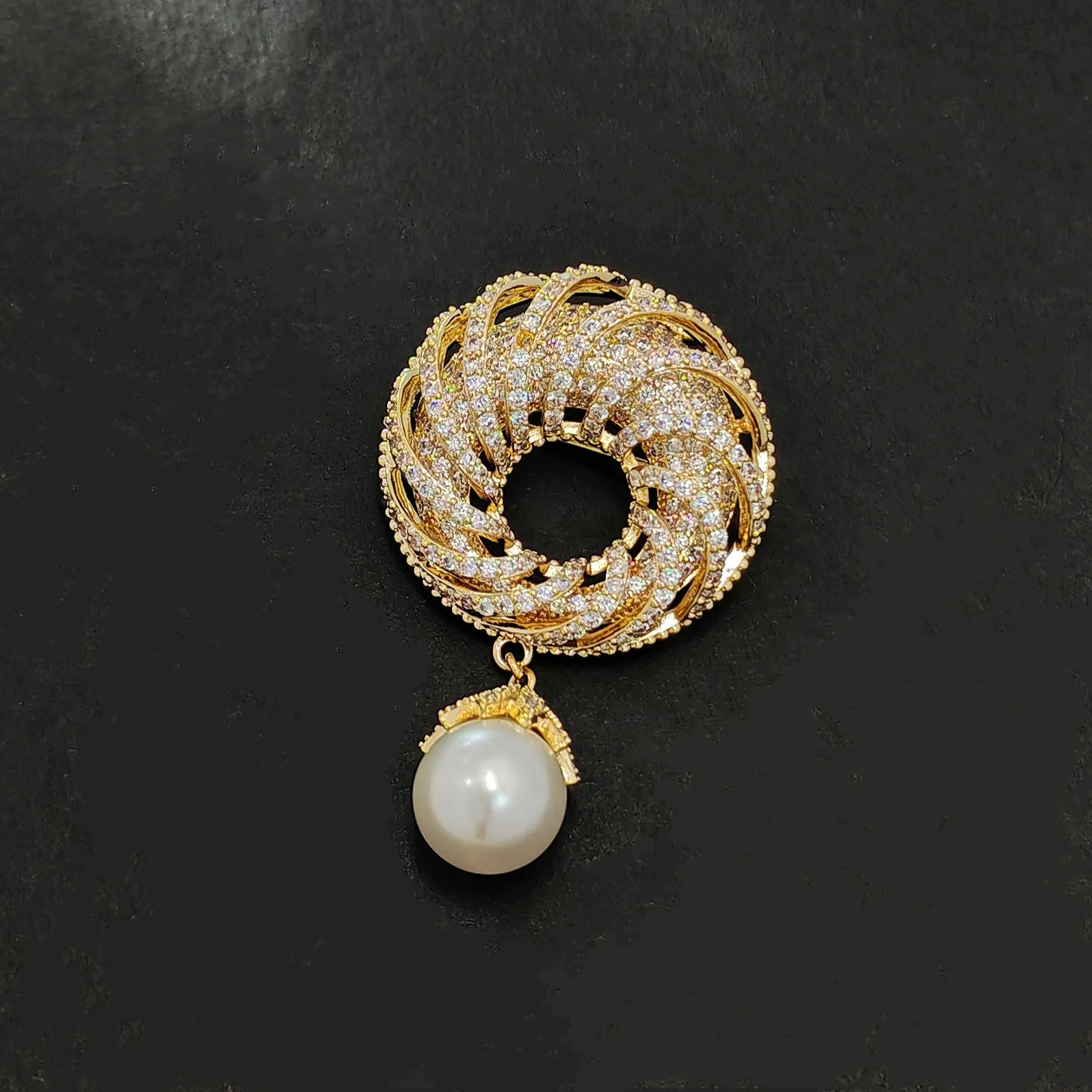 Jewelblings Exotic Elegant Style Goldtone Round Circlet and Mother of Pearl Drop Brooches Pins for Women Sweater Scarf Shawl Bag Hat Jewelry