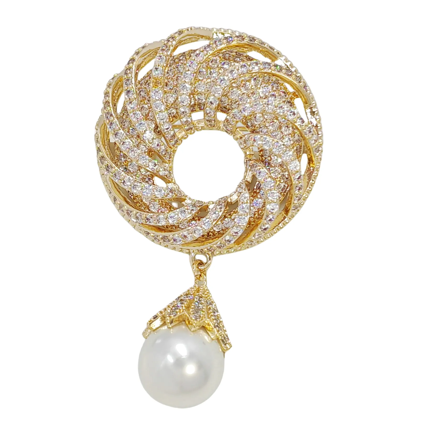 Jewelblings Exotic Elegant Style Goldtone Round Circlet and Mother of Pearl Drop Brooches Pins for Women Sweater Scarf Shawl Bag Hat Jewelry