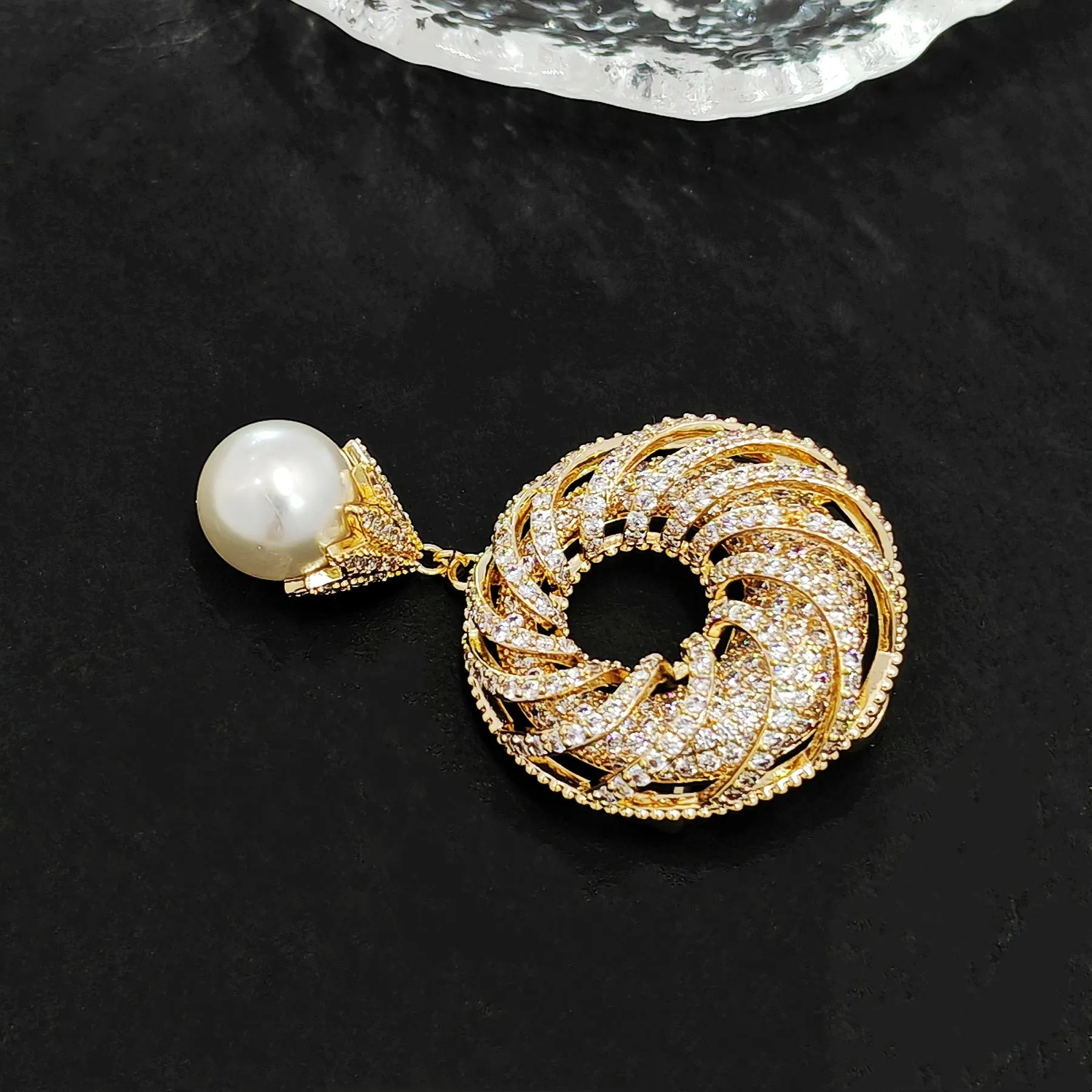 Jewelblings Exotic Elegant Style Goldtone Round Circlet and Mother of Pearl Drop Brooches Pins for Women Sweater Scarf Shawl Bag Hat Jewelry