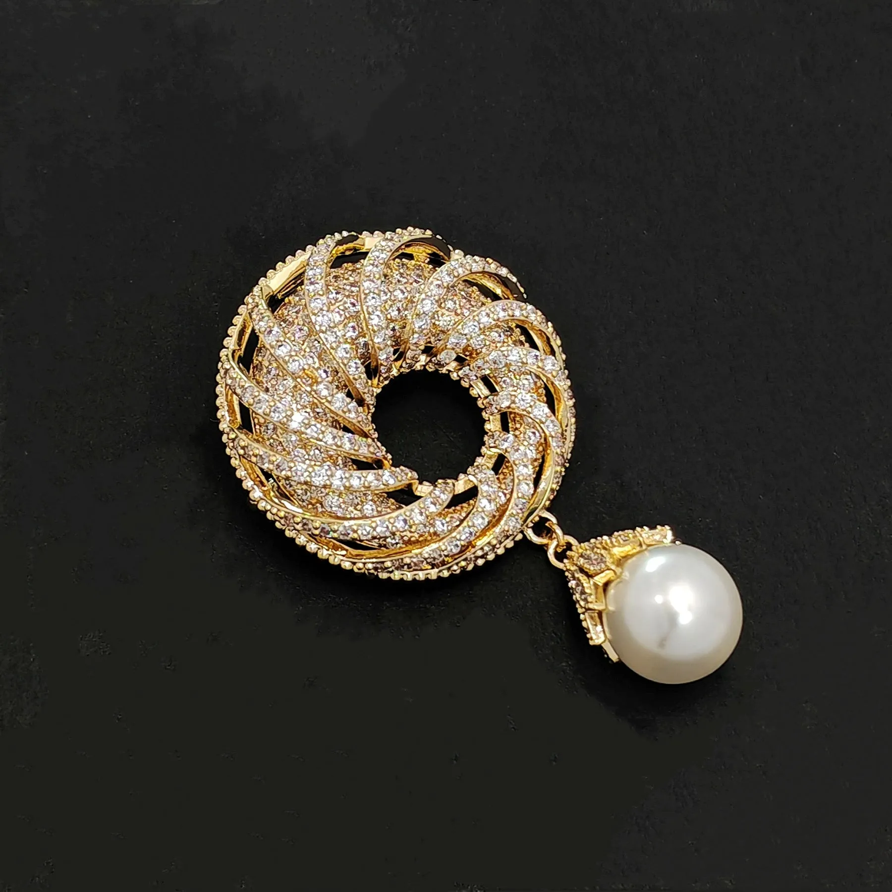 Jewelblings Exotic Elegant Style Goldtone Round Circlet and Mother of Pearl Drop Brooches Pins for Women Sweater Scarf Shawl Bag Hat Jewelry