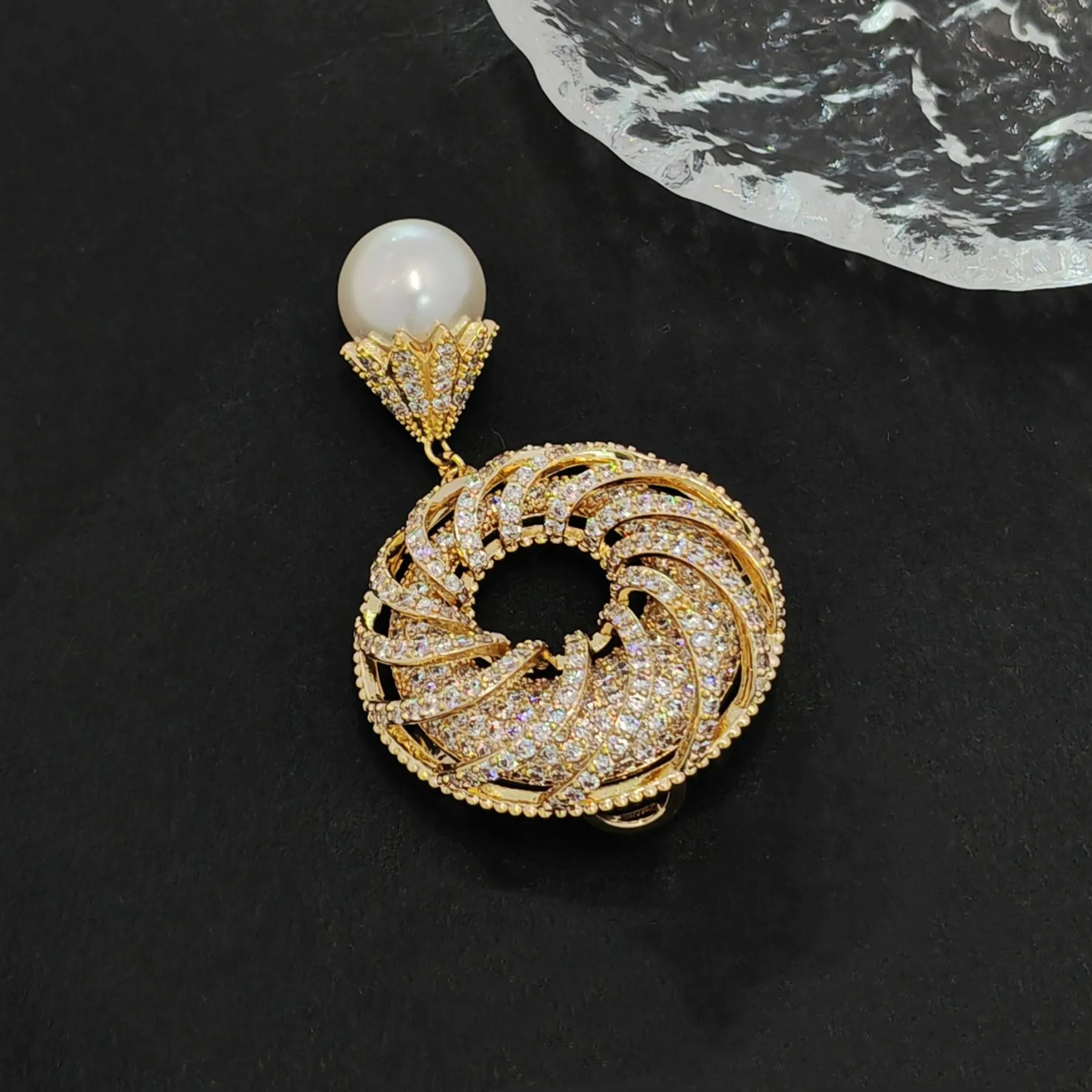 Jewelblings Exotic Elegant Style Goldtone Round Circlet and Mother of Pearl Drop Brooches Pins for Women Sweater Scarf Shawl Bag Hat Jewelry