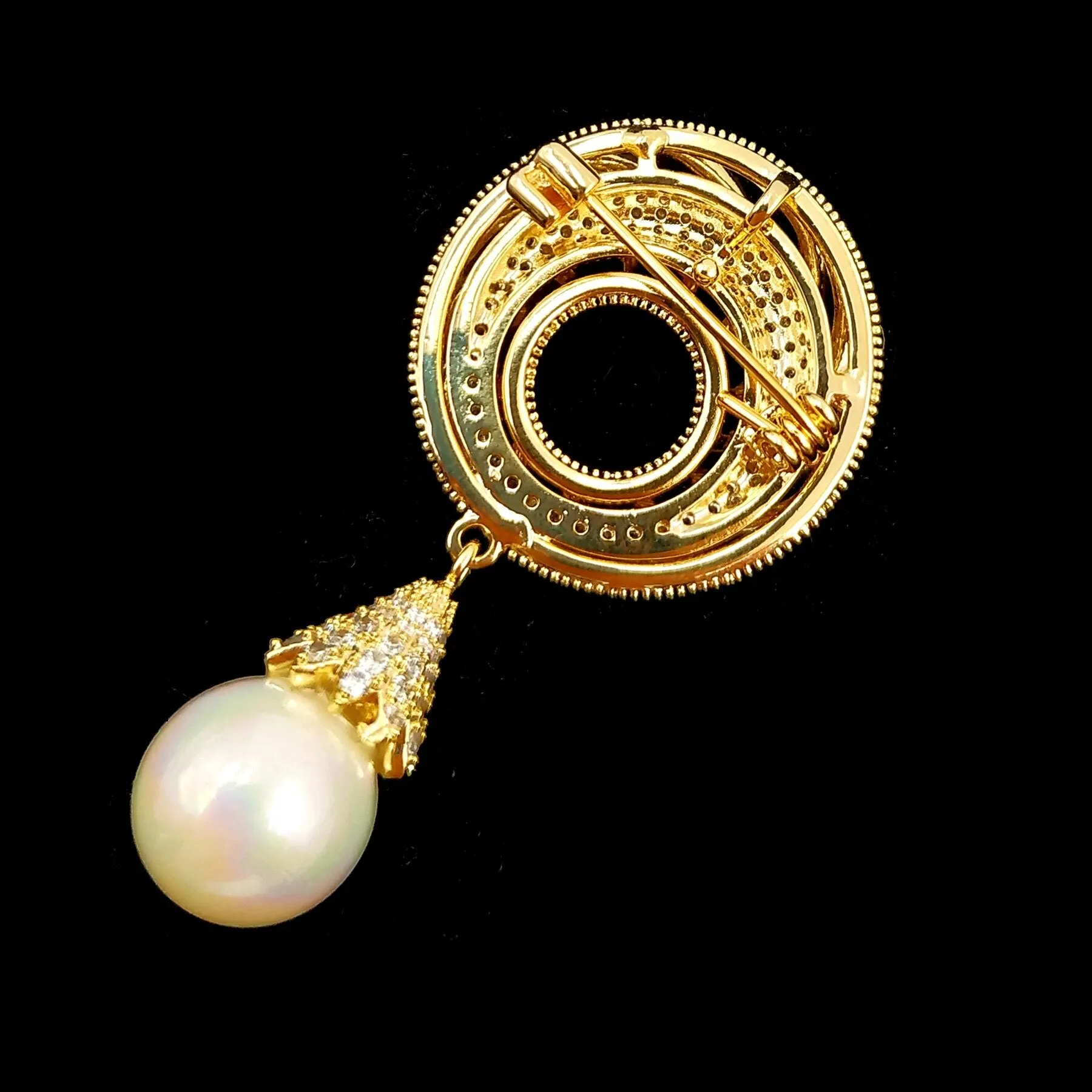 Jewelblings Exotic Elegant Style Goldtone Round Circlet and Mother of Pearl Drop Brooches Pins for Women Sweater Scarf Shawl Bag Hat Jewelry