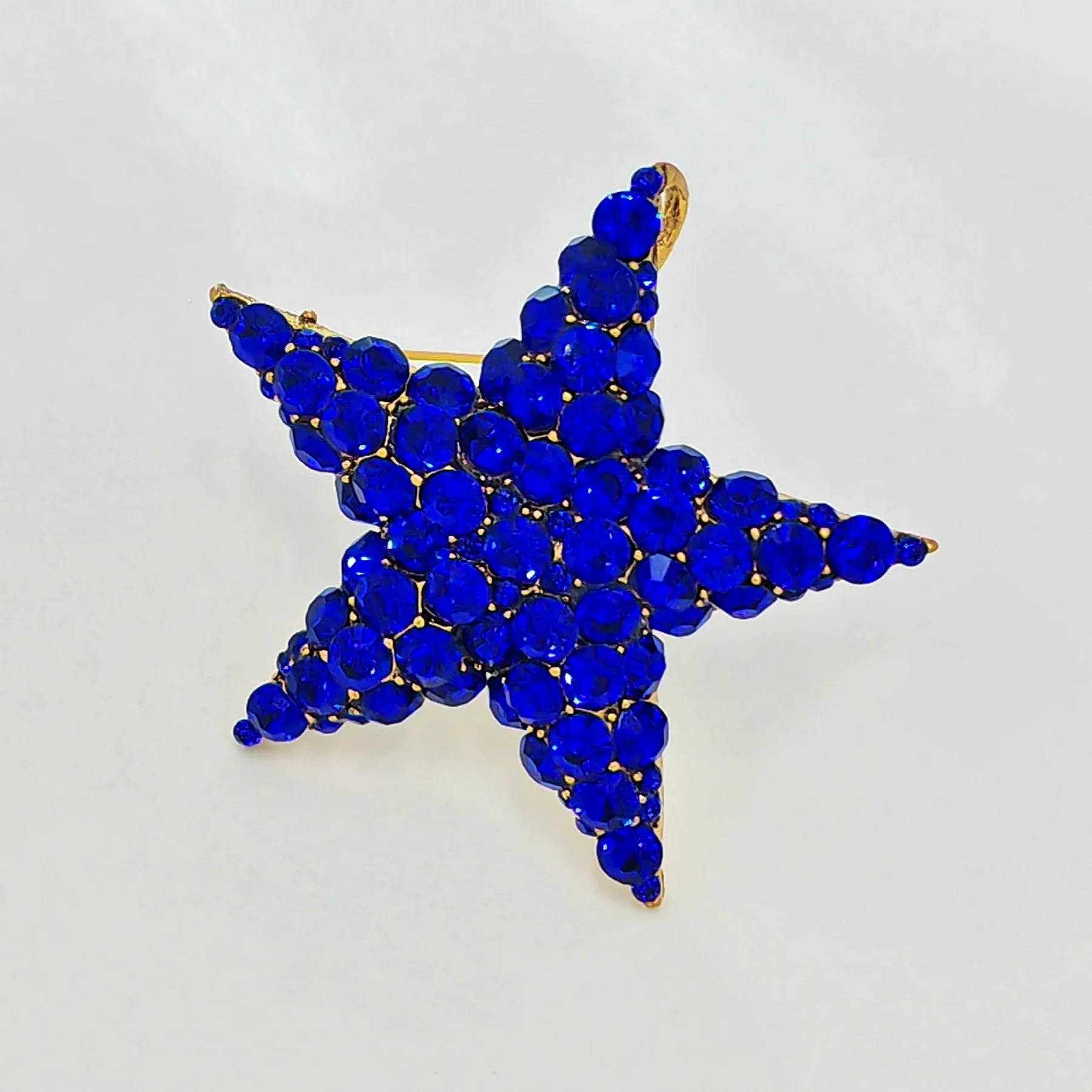 Jewelblings Glitter Full Micro Pave Blue Crystal Five Point Star Brooches Pins Independent Day Inspiration Christmas Anniversary Jewelry