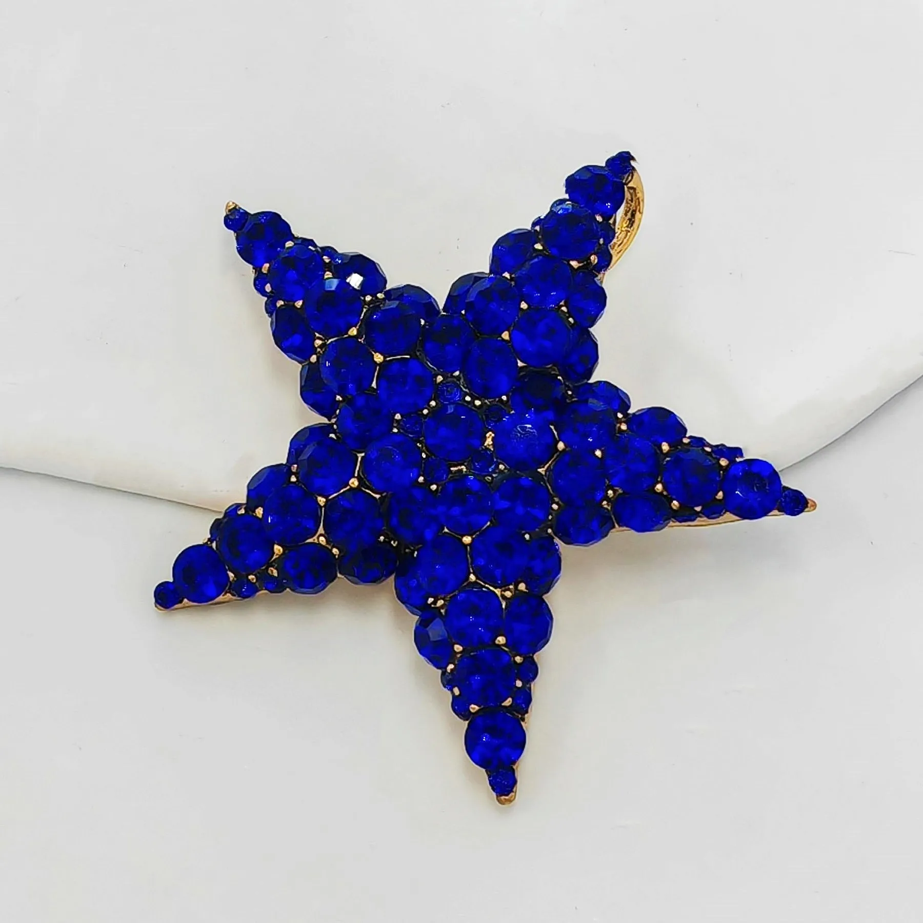 Jewelblings Glitter Full Micro Pave Blue Crystal Five Point Star Brooches Pins Independent Day Inspiration Christmas Anniversary Jewelry