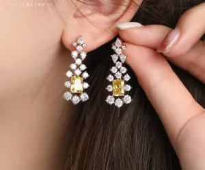 Jewelry fashion ins new micro-encrusted zirconium artificial gemstone yellow tassel earrings