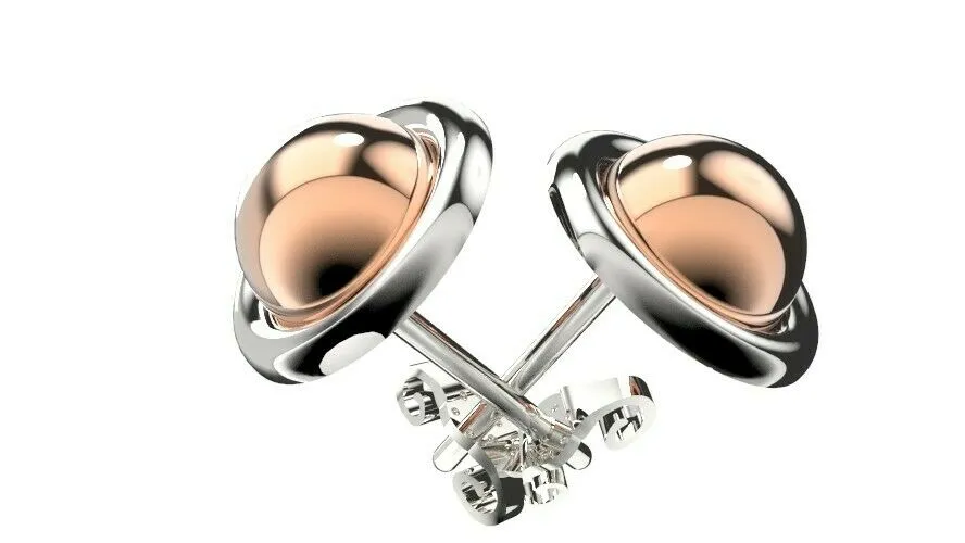 Kaedesigns New Genuine Sterling Silver & 9ct Rose Gold 375 9mm Half Ball Earrings