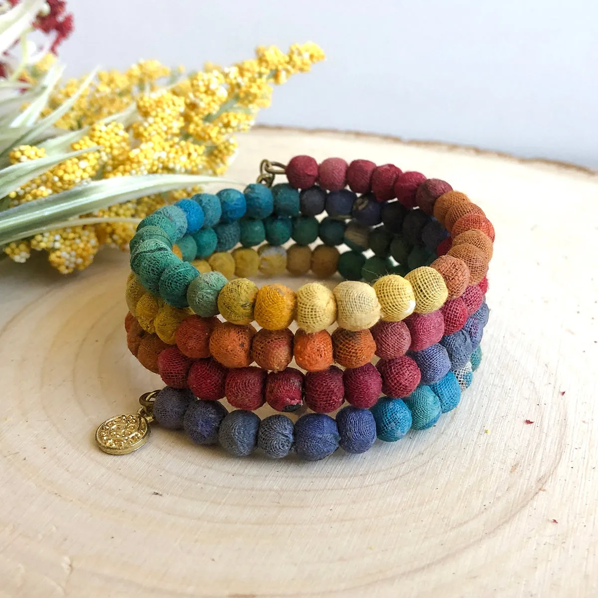 Kantha Rainbow Spiral Bracelet