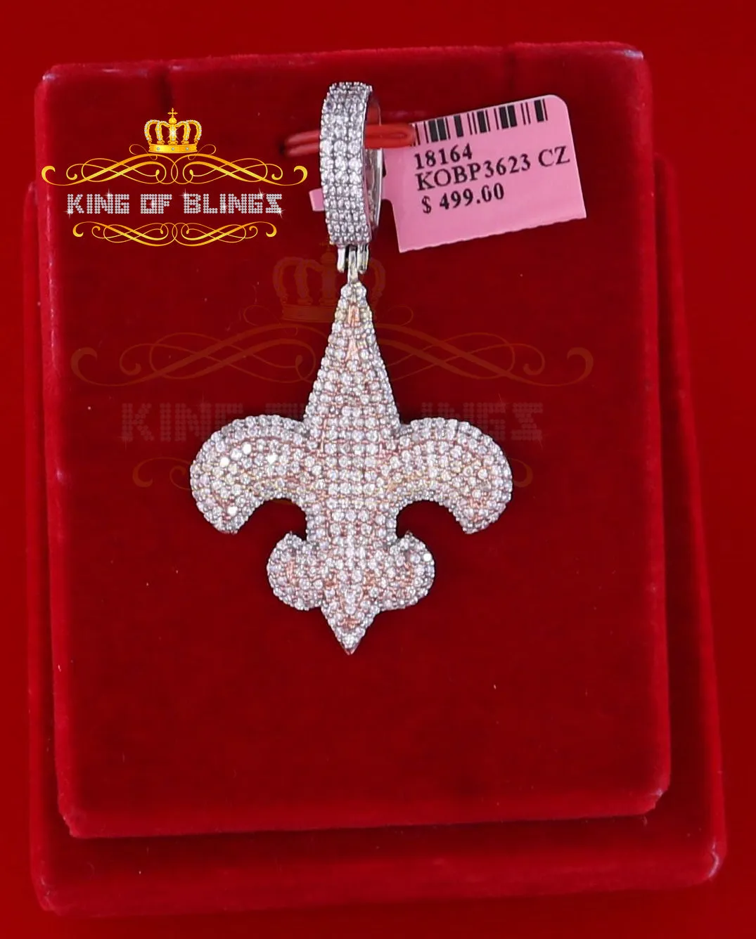 King Of Bling's Fancy 925 Sterling Silver Fleur de Lis White Pendant with 4.65ct Cubic Zirconia