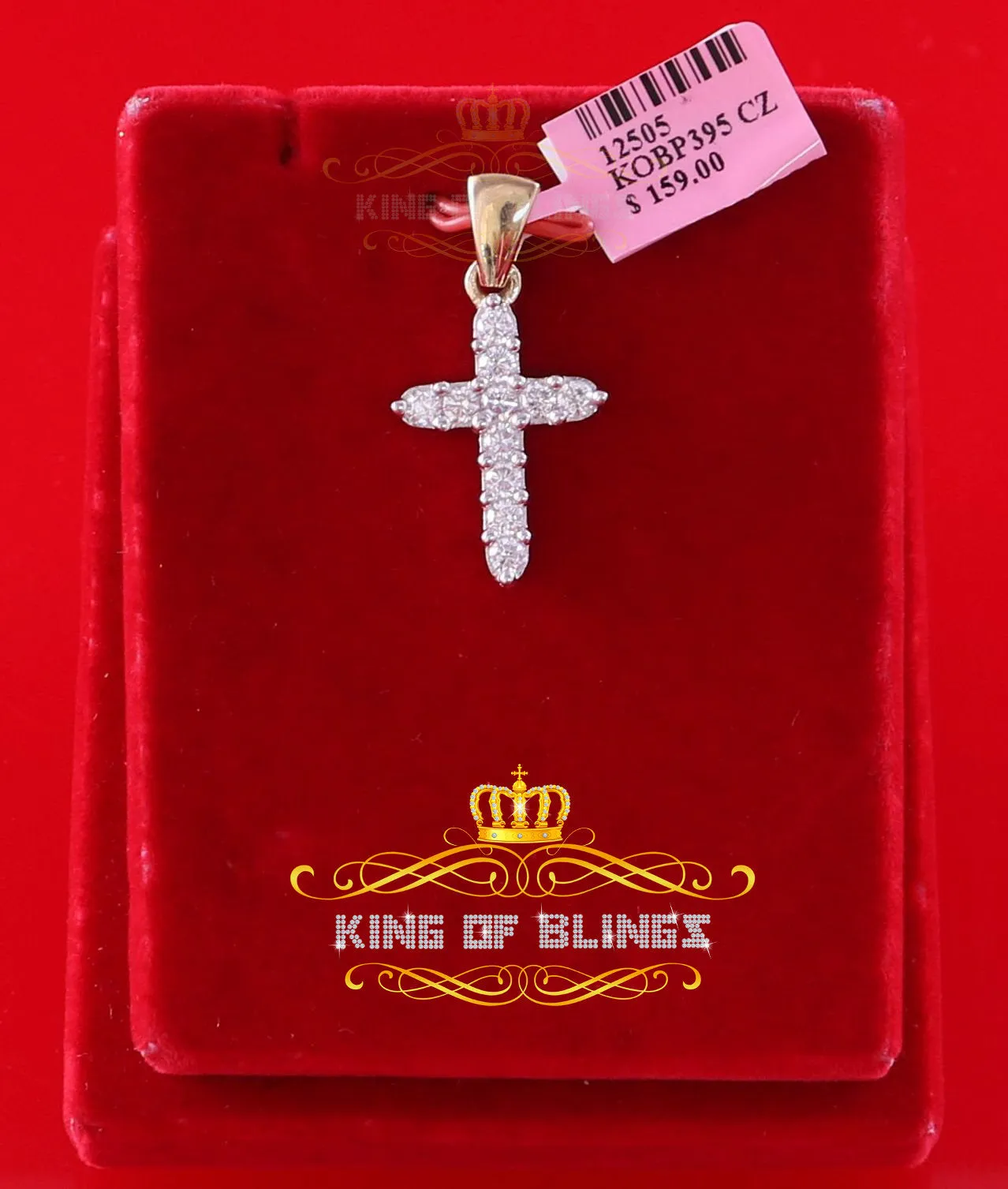 King of Bling's Yellow 925 Sterling Silver Cross Pendant 2.09ct Cubic Zirconia