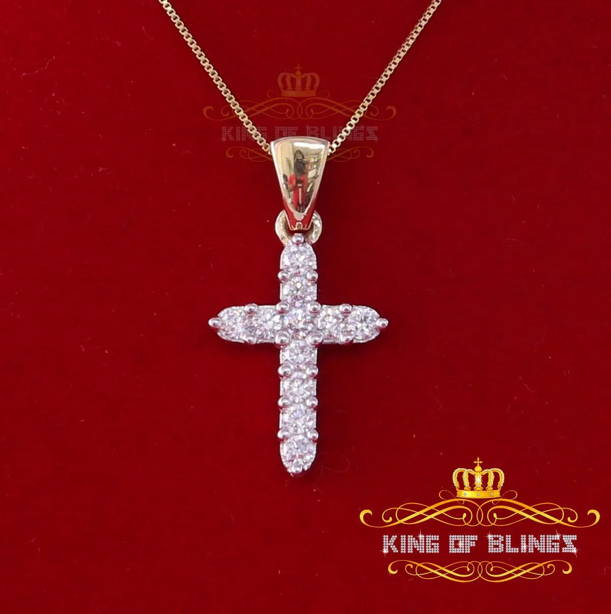 King of Bling's Yellow 925 Sterling Silver Cross Pendant 2.09ct Cubic Zirconia