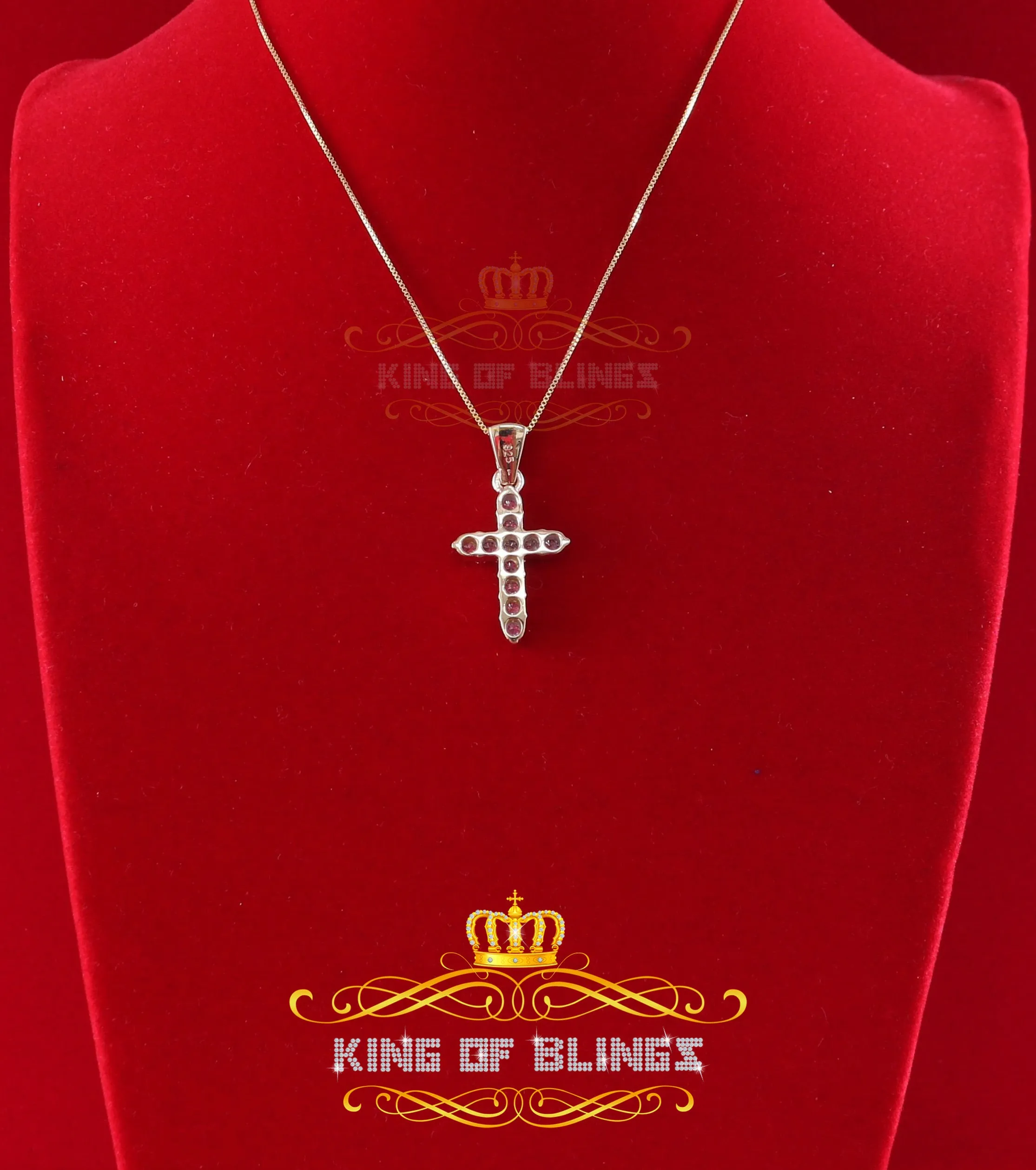 King of Bling's Yellow 925 Sterling Silver Cross Pendant 2.09ct Cubic Zirconia