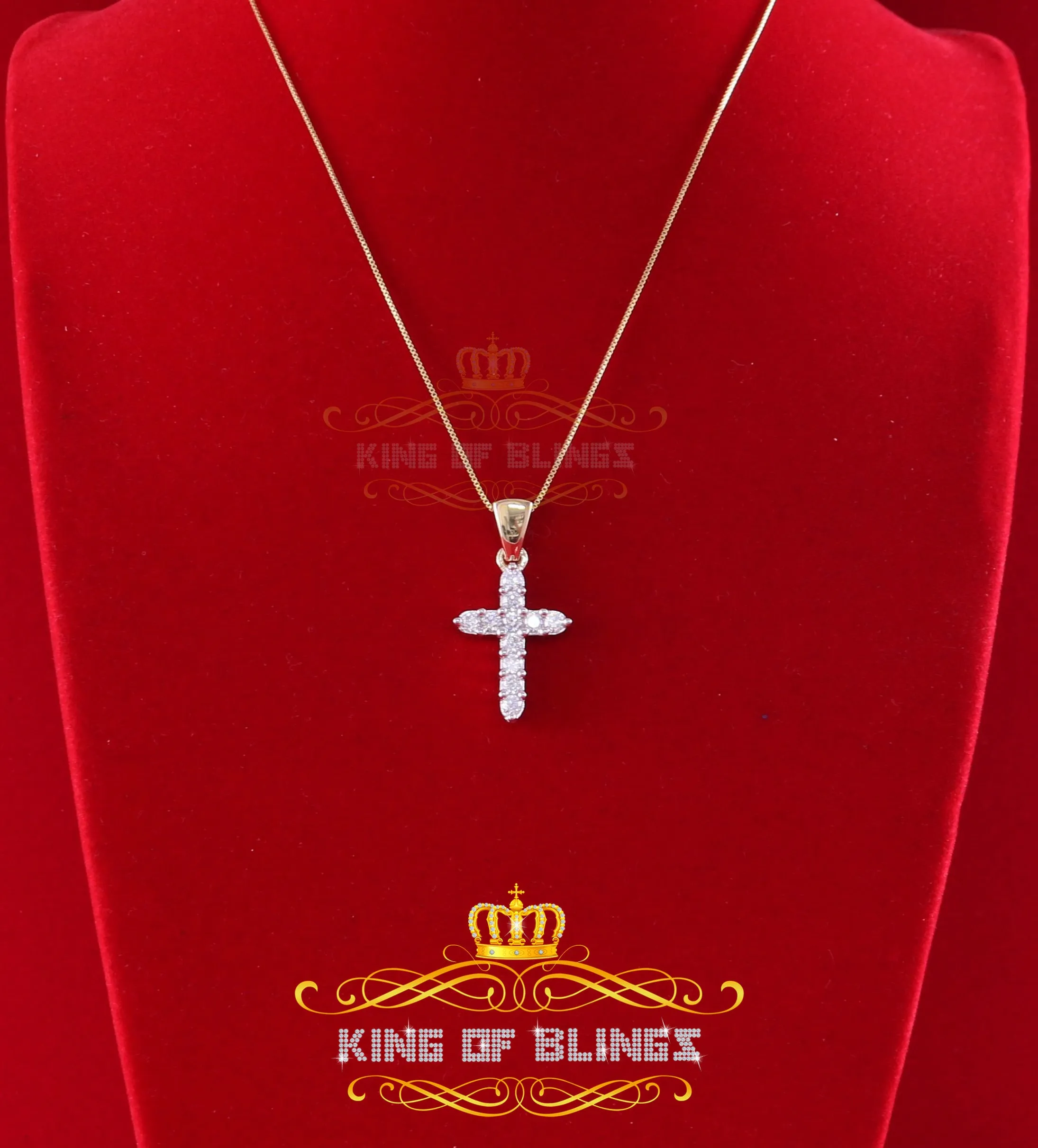 King of Bling's Yellow 925 Sterling Silver Cross Pendant 2.09ct Cubic Zirconia