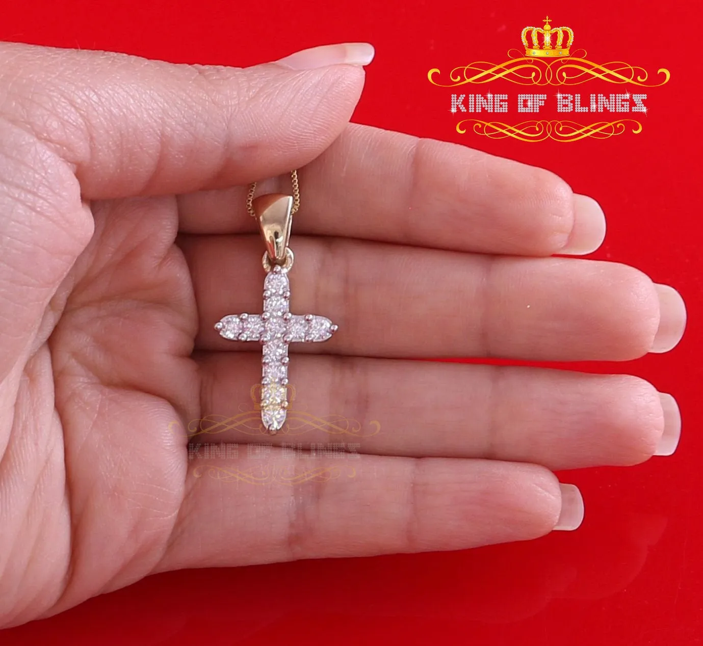 King of Bling's Yellow 925 Sterling Silver Cross Pendant 2.09ct Cubic Zirconia