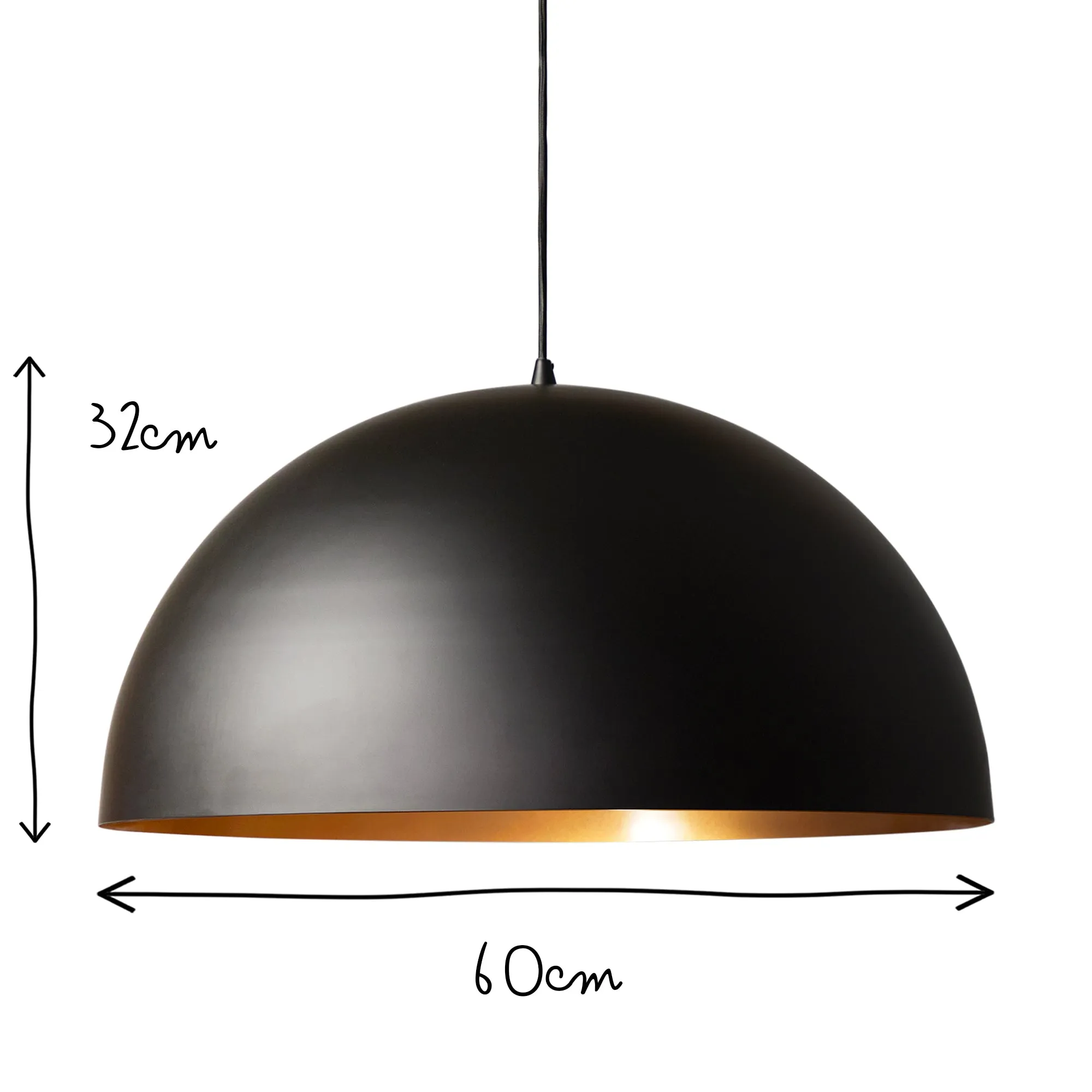 Larger Goodhew pendant in black with a gold interior - 60cms diameter