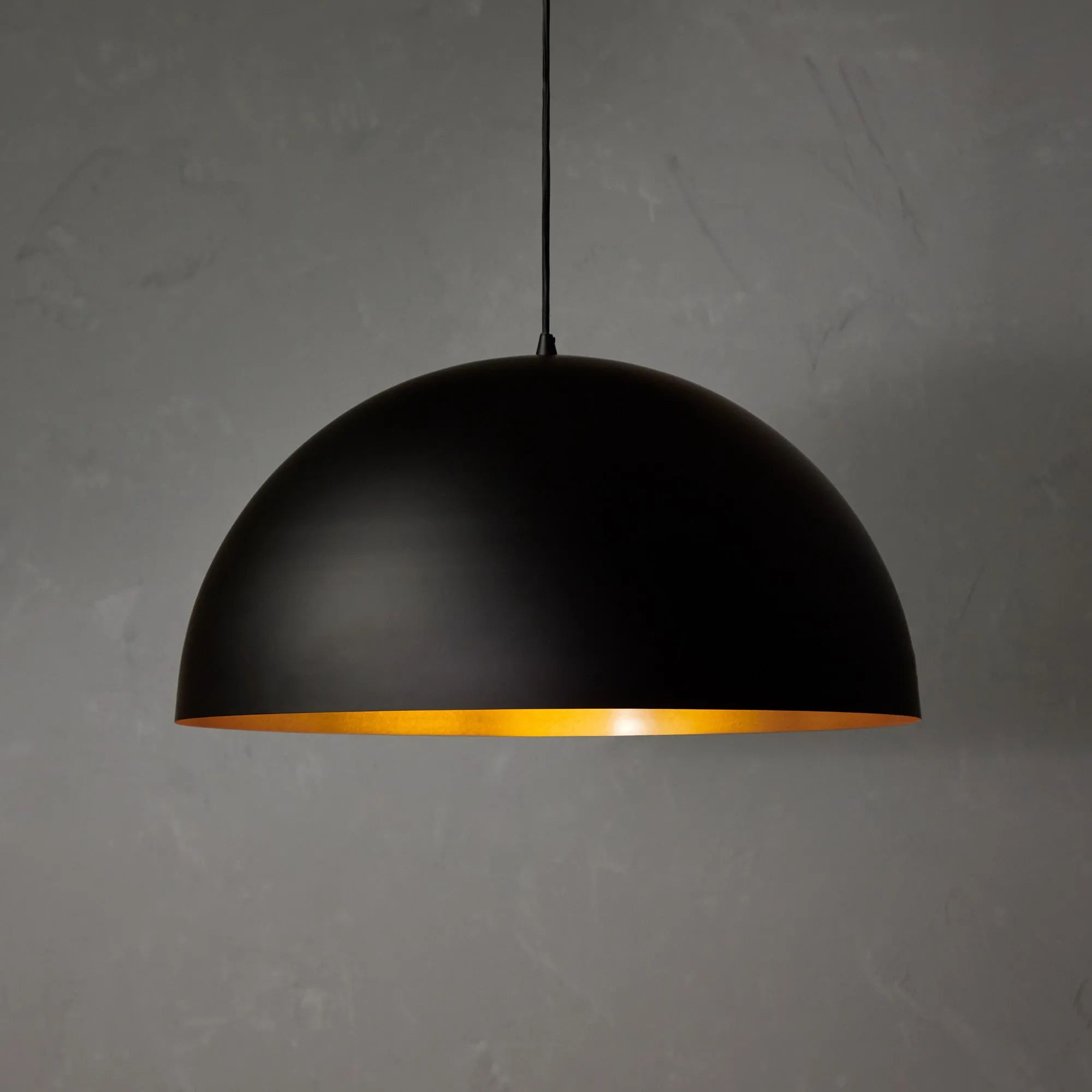 Larger Goodhew pendant in black with a gold interior - 60cms diameter