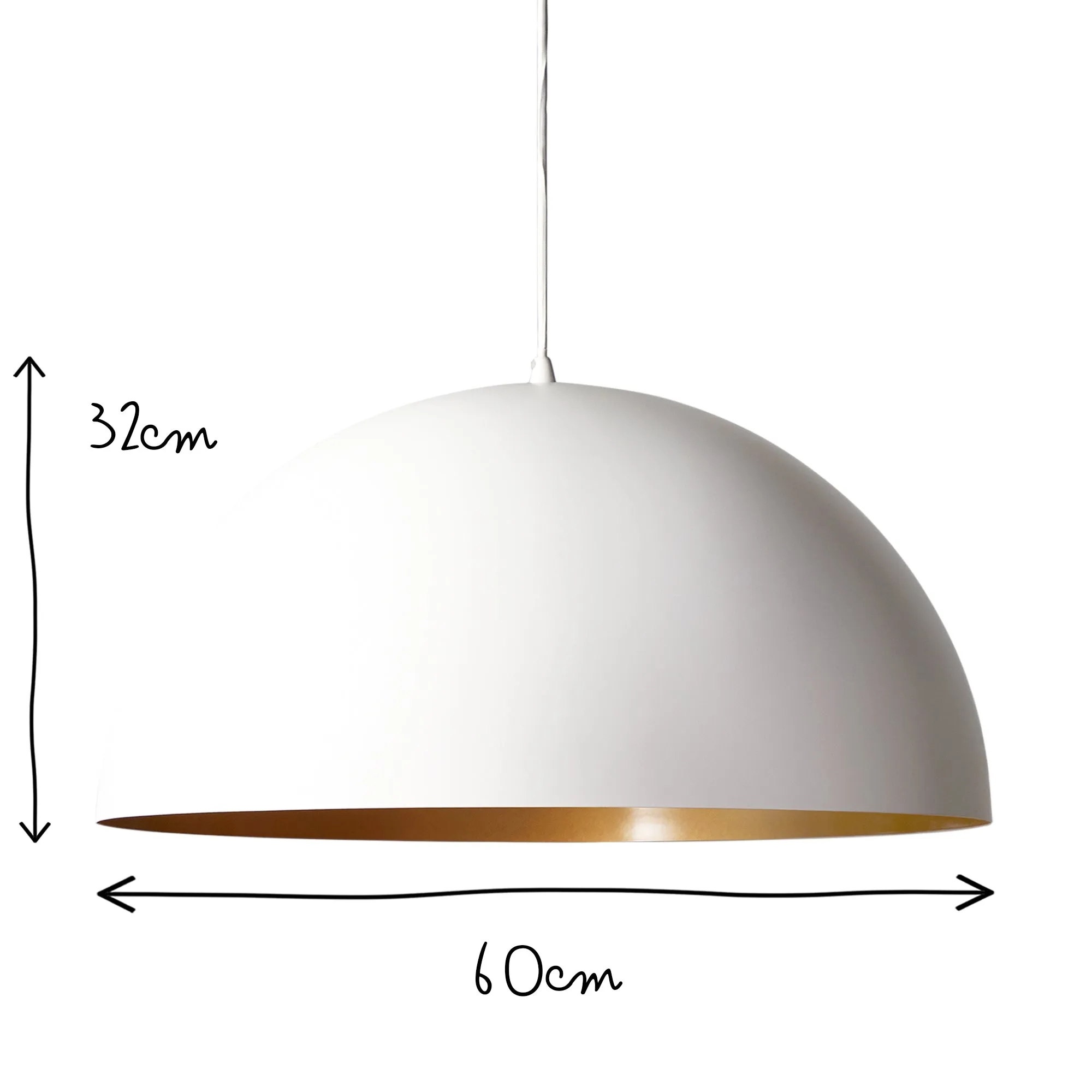 Larger Goodhew pendant in white with a gold interior - 60cms diameter