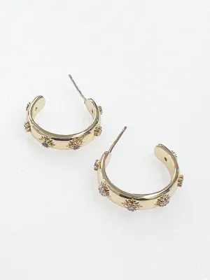 Leona - Rhinestone Detail Gold Hoops