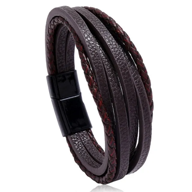 LETAPI New Fashion Classic Genuine Leather Bracelet For Men Hand Charm Jewelry Multilayer Male Bracelet Handmade Jewelry