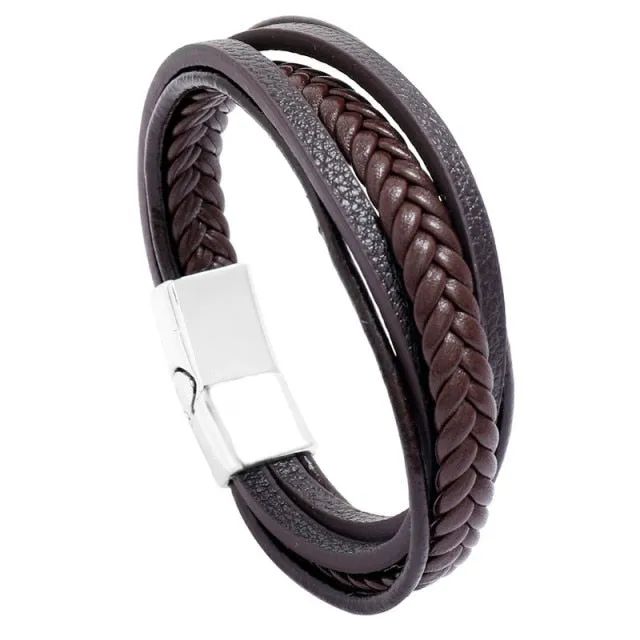 LETAPI New Fashion Classic Genuine Leather Bracelet For Men Hand Charm Jewelry Multilayer Male Bracelet Handmade Jewelry