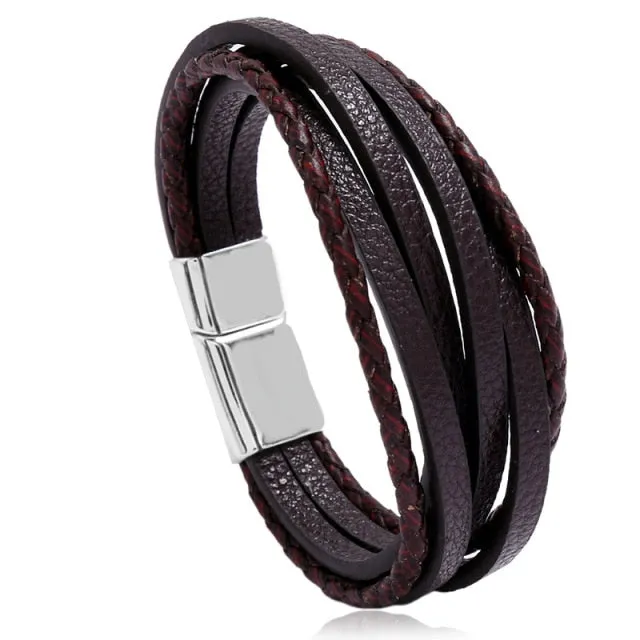 LETAPI New Fashion Classic Genuine Leather Bracelet For Men Hand Charm Jewelry Multilayer Male Bracelet Handmade Jewelry