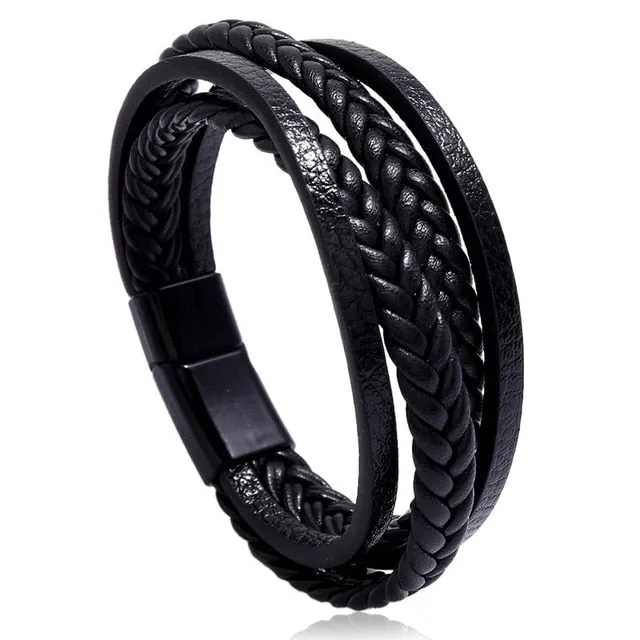 LETAPI New Fashion Classic Genuine Leather Bracelet For Men Hand Charm Jewelry Multilayer Male Bracelet Handmade Jewelry