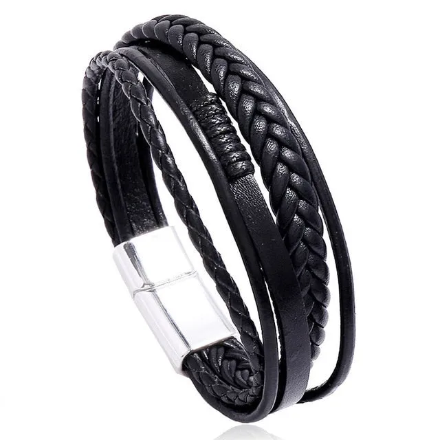 LETAPI New Fashion Classic Genuine Leather Bracelet For Men Hand Charm Jewelry Multilayer Male Bracelet Handmade Jewelry