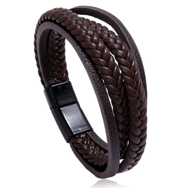 LETAPI New Fashion Classic Genuine Leather Bracelet For Men Hand Charm Jewelry Multilayer Male Bracelet Handmade Jewelry