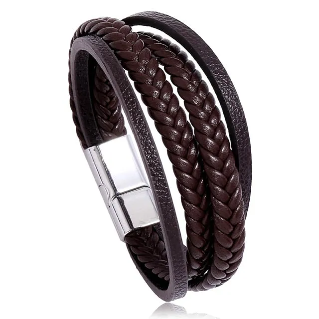 LETAPI New Fashion Classic Genuine Leather Bracelet For Men Hand Charm Jewelry Multilayer Male Bracelet Handmade Jewelry