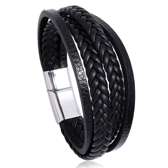 LETAPI New Fashion Classic Genuine Leather Bracelet For Men Hand Charm Jewelry Multilayer Male Bracelet Handmade Jewelry