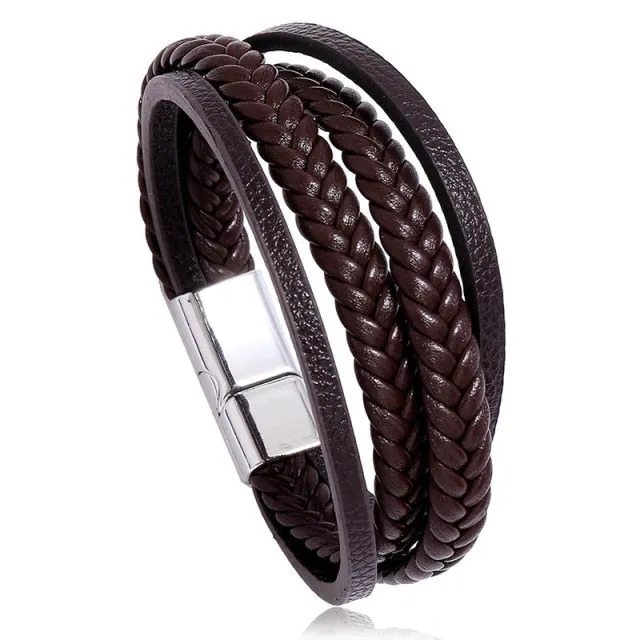 LETAPI New Fashion Classic Genuine Leather Bracelet For Men Hand Charm Jewelry Multilayer Male Bracelet Handmade Jewelry