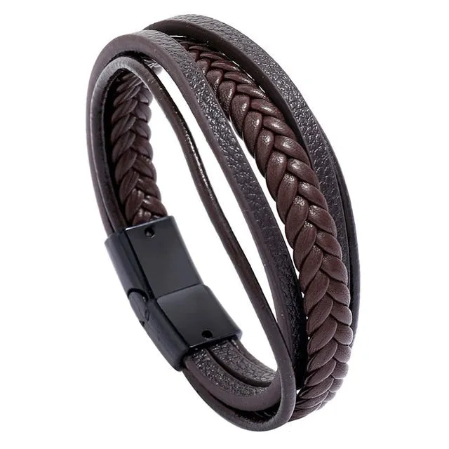 LETAPI New Fashion Classic Genuine Leather Bracelet For Men Hand Charm Jewelry Multilayer Male Bracelet Handmade Jewelry