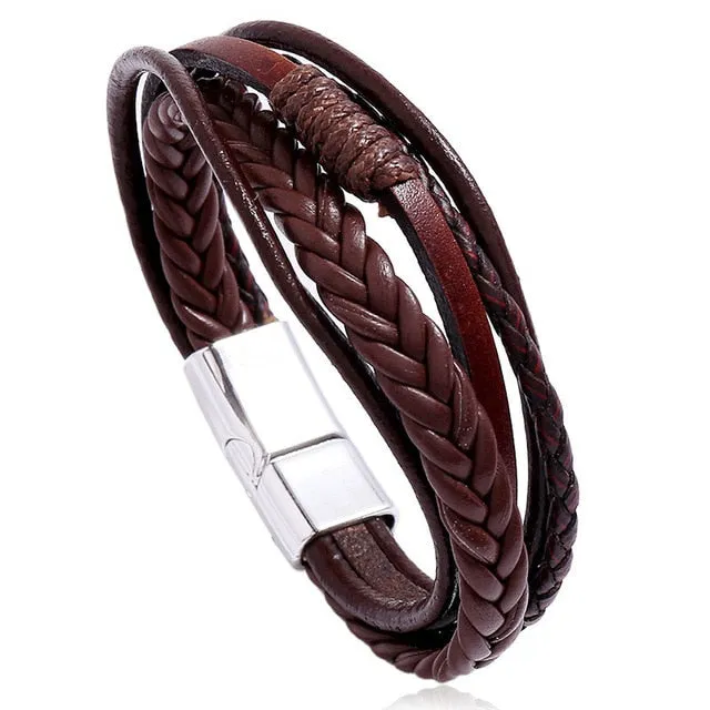 LETAPI New Fashion Classic Genuine Leather Bracelet For Men Hand Charm Jewelry Multilayer Male Bracelet Handmade Jewelry