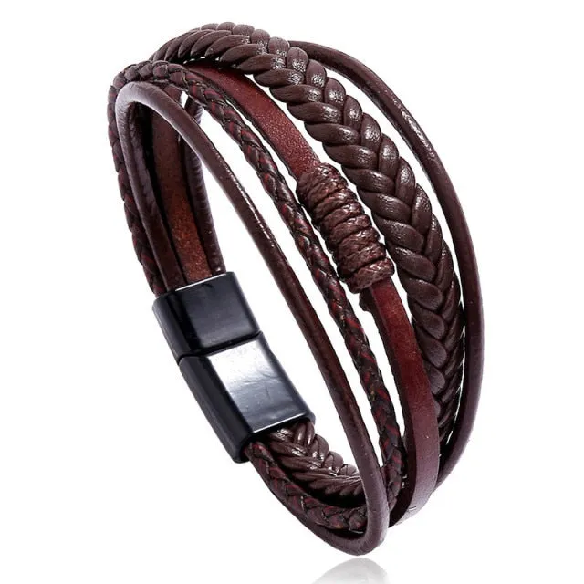 LETAPI New Fashion Classic Genuine Leather Bracelet For Men Hand Charm Jewelry Multilayer Male Bracelet Handmade Jewelry