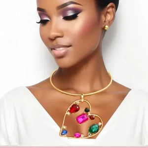 Light Up Your Look: Exclusive Multicolor Heart Necklace Set