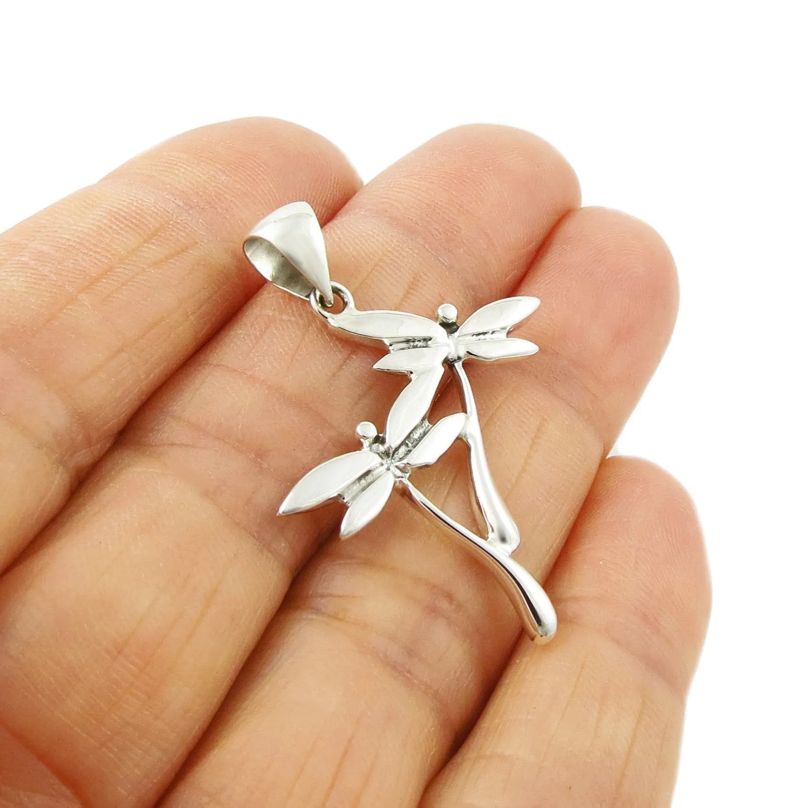 Long 925 Sterling Silver Dragonfly Pendant Necklace