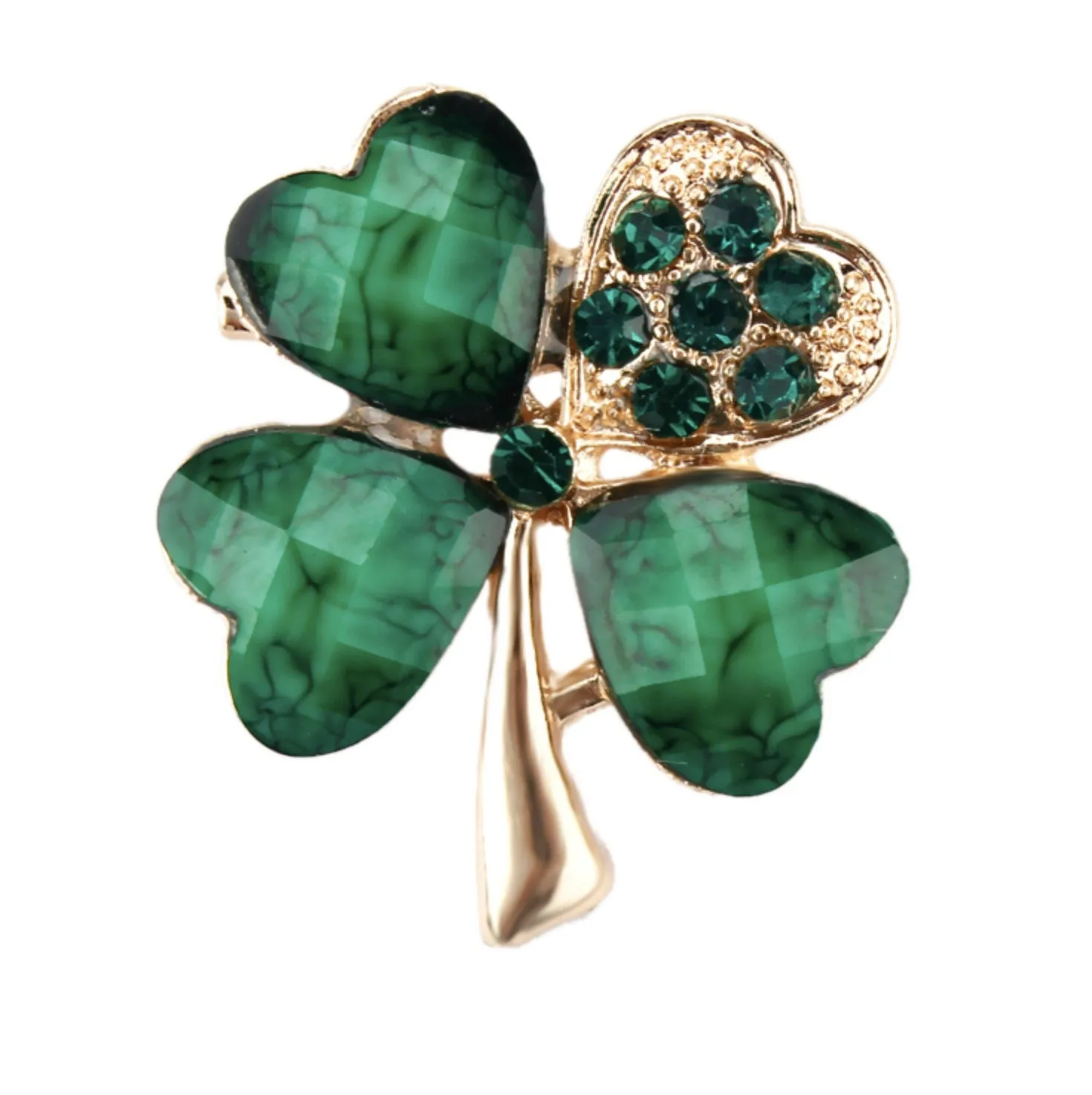 Lucky clover leaf brooch gold plated irish saint patrick broach good luck pin k