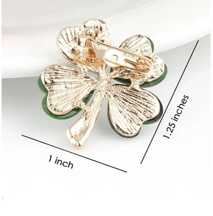 Lucky clover leaf brooch gold plated irish saint patrick broach good luck pin k