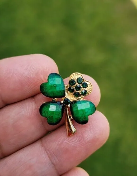 Lucky clover leaf brooch gold plated irish saint patrick broach good luck pin k