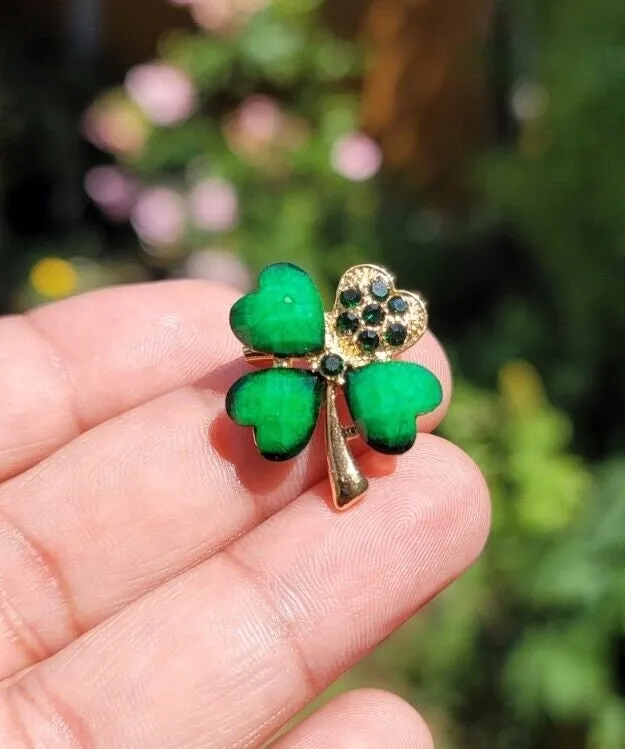 Lucky clover leaf brooch gold plated irish saint patrick broach good luck pin k