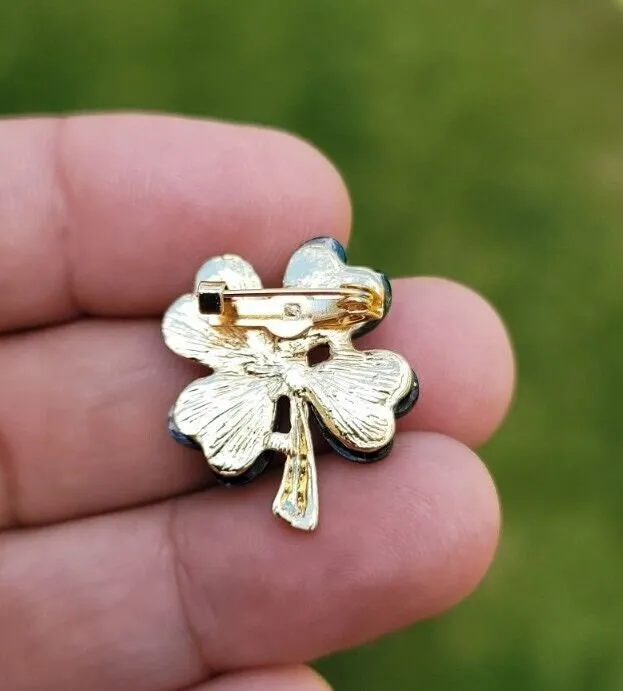 Lucky clover leaf brooch gold plated irish saint patrick broach good luck pin k