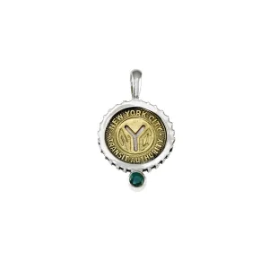 May NYC Authentic Subway Token Green Quartz Sterling Silver Charm Necklace