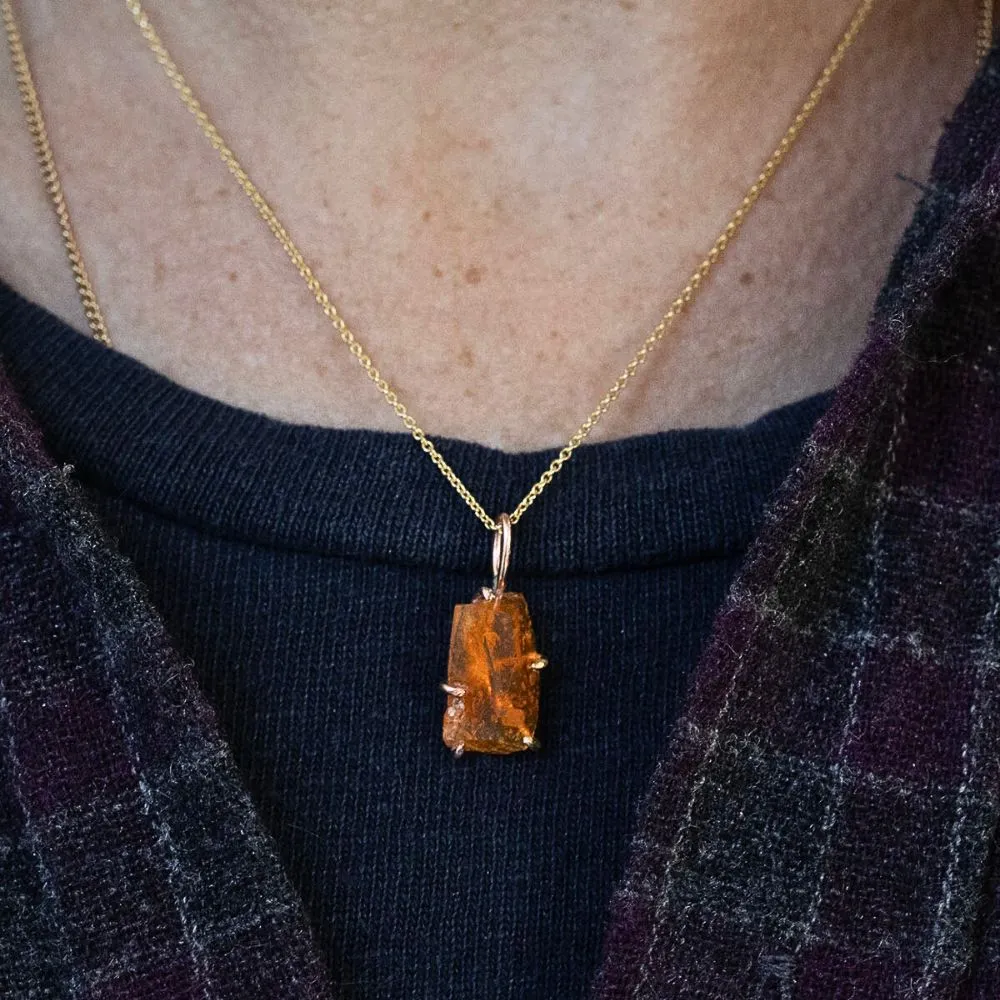 Mexican Fire Opal Small Pendant with a Yellow Gold Cable Chain