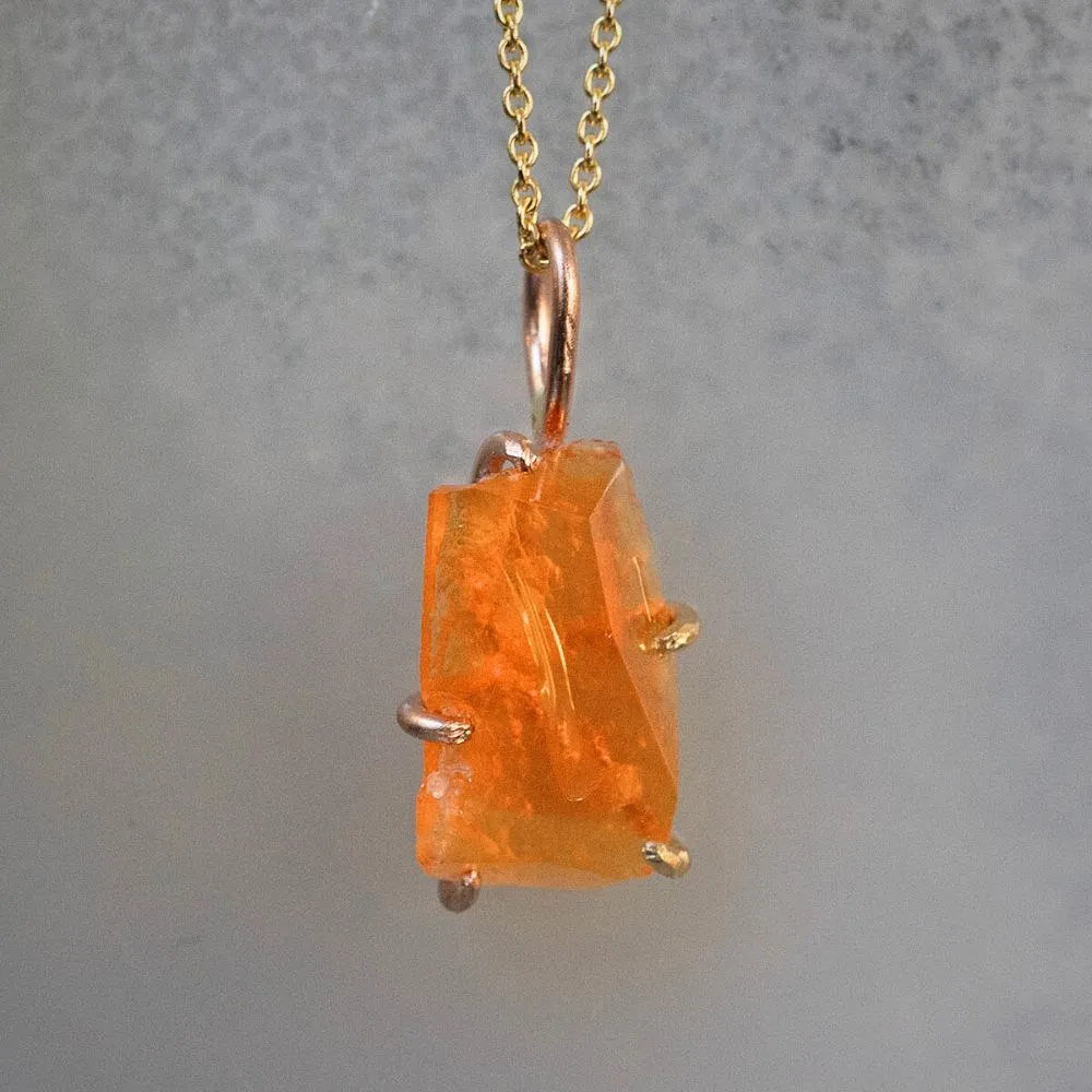 Mexican Fire Opal Small Pendant with a Yellow Gold Cable Chain